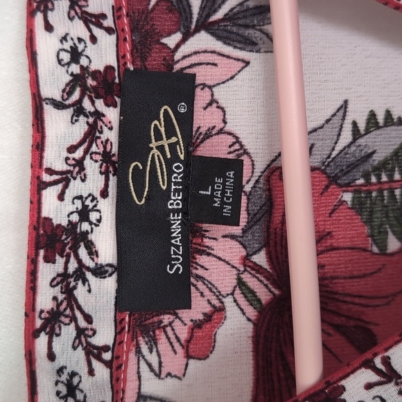 Suzanne Betro White Red Floral Kimono Blouse Size Large - Picture 2 of 4
